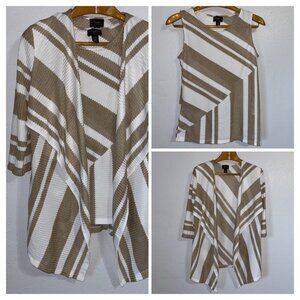 Chico’s Travelers 2 Pc Set Jacket & Tank Beige White Striped Size 0 & 1 / Small‎